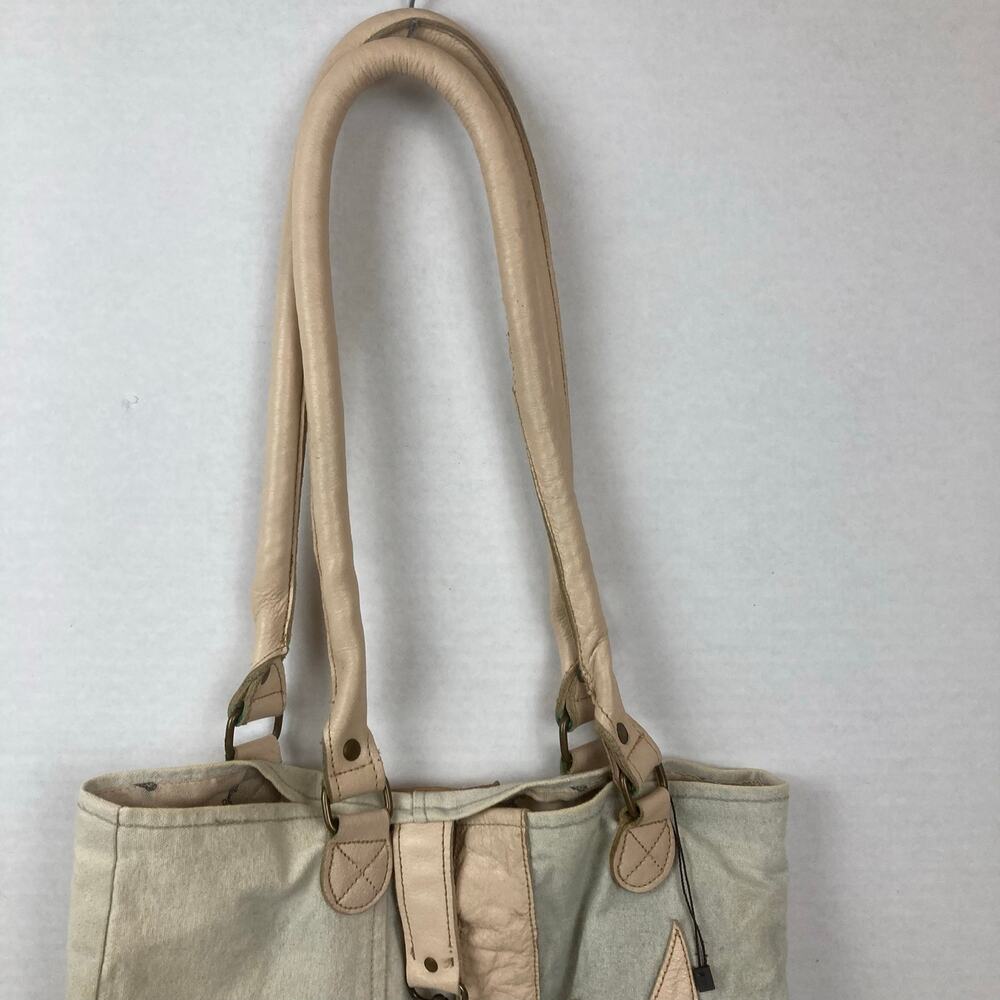 Vintage Addiction Canvas Tote Bag Cream Pink Leather Accent Beach Bus Camper Van - Picture 10 of 16